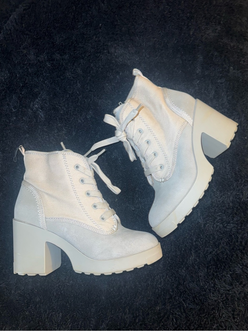 Chunky Lace-Up Ankle Boots in Light Brown